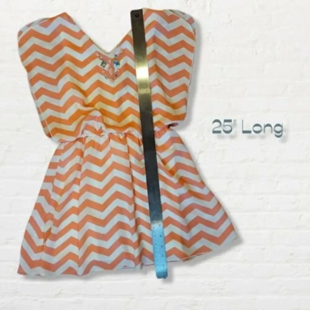 Speechless Dress Peach and White Chevron Girls Size Small Split Sleeve